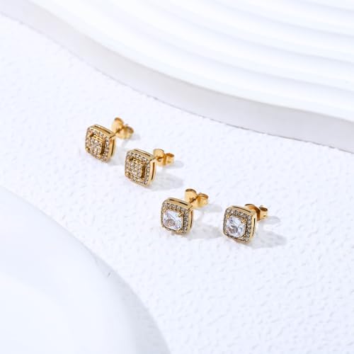Image of NEWITIN 2 Pairs Silver Stud Earrings for Women Hypoallergenic Earring Stainless Steel Inlaid Cubic Zirconia Studs Earring Diamond Halo Stud Earrings for Women Men