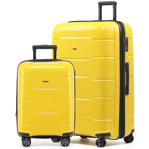 CRUW 2-Piece Luggage Set Expandable Polypropylene Suitcase Set TSA Locks 8 Silent Spinner Wheels Lightweight Nested Suitcases Travel Set easyJet BA Jet2 Airline-Approved Carry-On & XL Check in