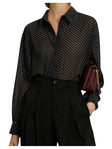MakeMeChic Women's Polka Dot Button Down Shirt