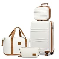 Kono Suitcase Lightweight ABS+PC Hard Shell Carry-Ons Cabin Case 12 and 20 Luggage Set with TSA Lock Luggage Sets of 4 Piece Included Duffels Bag & Toiletry Bag for TravelCream White