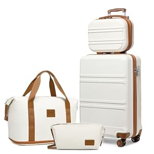 Kono Suitcase Lightweight ABS+PC Hard Shell Carry-Ons Cabin Case 12” and 20” Luggage Set with TSA Lock Luggage Sets of 4 Piece Included Duffels Bag & Toiletry Bag for Travel（Cream White）