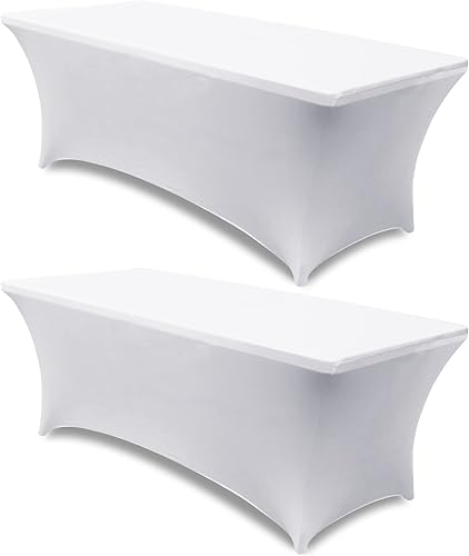 ABCCANOPY Paquete de 2 manteles de elastano de 6 pies, rectangulares, ajustables de poliéster, manteles de poliéster, color blanco