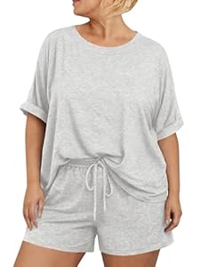 Tankaneo Schlafanzug Damen Kurz große Größe Rundhals Pyjama Set Sommer Zweiteiler Nachtwäsche in Übergröße für Damen lässiges Loungewear-Set Grau 3XL