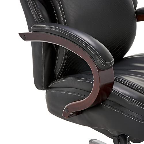 La-Z-Boy Hyland Executive Office Chair With Air Technology, Adjustable High Back Ergonomic Lumbar Support, Mahogany Wood Finish, Bonded Leather, Black #TOP5