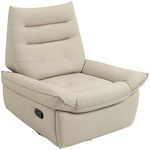 HOMCOM Sillón Relax Reclinable Manual, Sillón Relax Giratorio, Función Balancín, Tapizado en PU, Reposapiés, Asiento Amplio, Acolchado Grueso, Butaca Reclinable hasta 135º, Crema