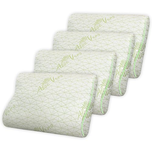 Image of AYKA Aloevera Cervical Memory Foam Pillow for Neck & Shoulder Pain Relief | Orthopedic Contour Pillow for Sleeping & Spinal Alignment | Ergonomic Support | 2-Year Warranty (Set of 4)
