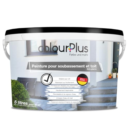 colourPlus Peinture Façade & Toiture 5L – Gris Pierre – Peinture Extérieure Haute Opacité | Résistante aux Intempéries & Imperméable | Idéale pour Tuiles, Crépi, Béton & Maçonnerie