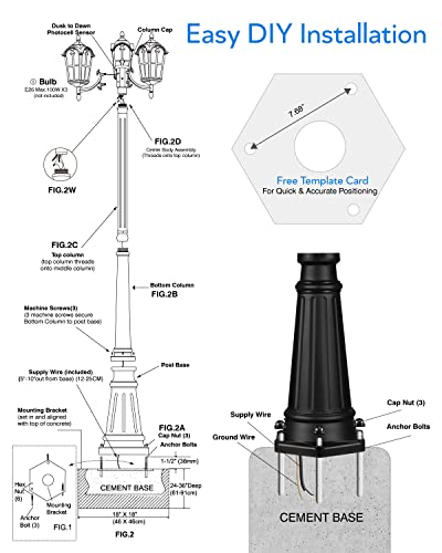 Vianis 3-Head Outdoor Lamp Post Light Fixture, Black Outdoor Light Dusk Dawn Sensor For Lamp Post, Waterproof Anti-Rust Aluminum Housing With Tempered Glass, Street Light For Garden, Patio, Driveway #TOP7