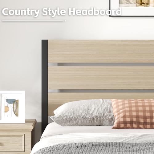 Image of Fluest Full Bed Frame with Headboard and Footboard, with Under Bed Storage, All-Metal Support System, No Box Spring Needed, Easy Assembly, Beige