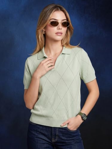 Image of JUNEBERRY Women's Flatknit Solid Half Sleeve Polo T-Shirt with Collared Neck, Casual Style for Office, Travel, (Sizes S to 2XL)