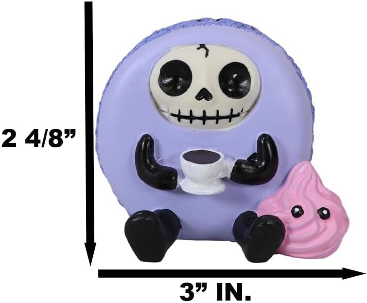 Miniatura 4 de Ebros Gift Furrybones Ronny The Lavender Purple Macaron sosteniendo una taza de café, figura coleccionable, esqueleto monstruo, disfraz completo,