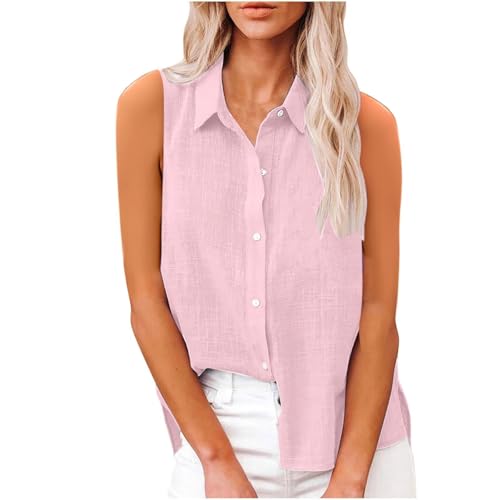 Camisetas de verano para mujer, elegante, sin mangas, solapa, chaleco monocolor, camisa con botones, blusas informales, básicas, camisetas con tirantes, blusas y túnicas para mujer, RD1., XXL