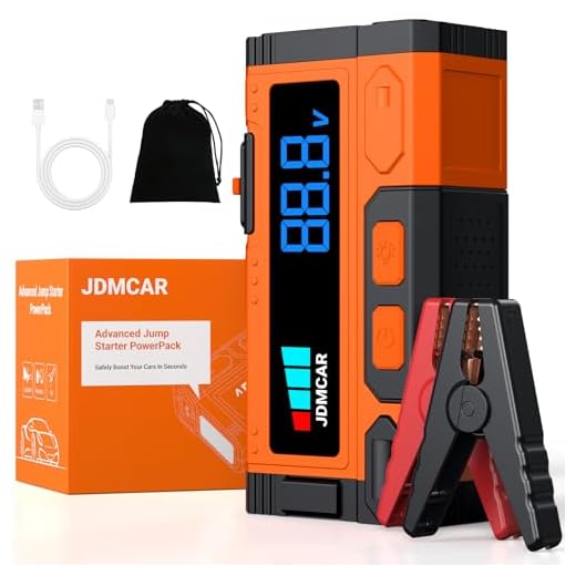 Starthilfe Powerbank für Pkw - JDMCAR . Auto Starthilfe Powerbank, Jumper Starter Powerbank mit LCD Bildschirm & LED Taschenlampe, Autobatterie Booster-Upgrade