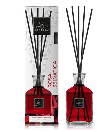 Lady Venezia - Profumatore per Ambienti - Diffusore Profumo Ambiente - Profumatore per Ambienti Bastoncini - Varie Fragranze - 250ml (Rosa Selvatica)