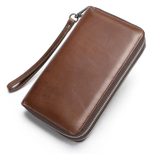 Portefeuille long homme en cuir véritable marron grand format idée cadeau élégant