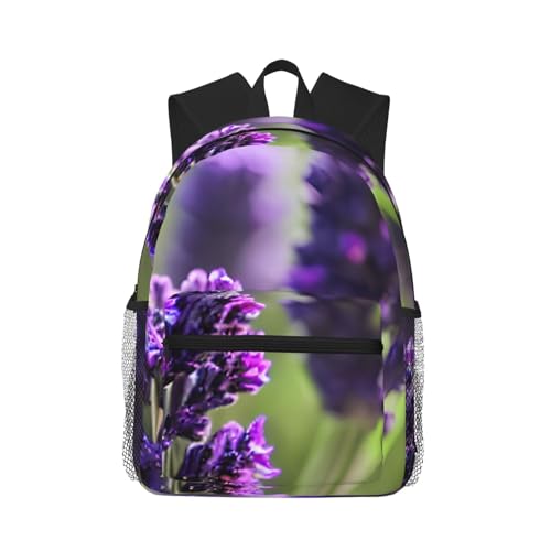 Mochila de flores lavanda para tus viajes diarios urbanos