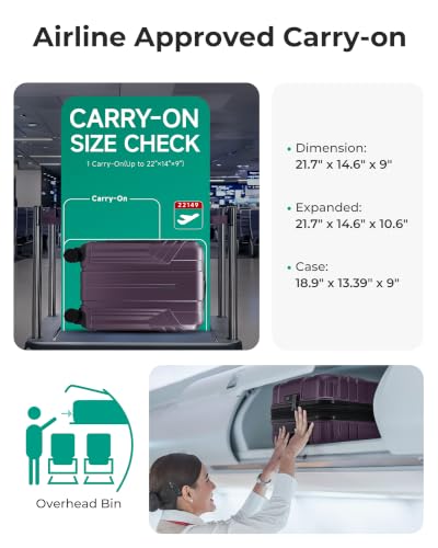 Image of BAGSMART Carry On Luggage 22x14x9 Airline Approved, Crimson Purple | Spinner Wheels, TSA Lock, Lightweight Hard Shell, Suitcase,22x14x9 Airline Approved,
