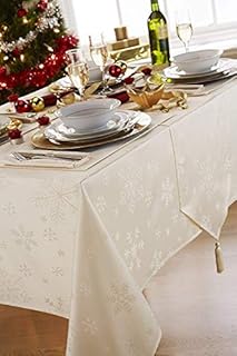 Blizzard Snowflake Cream Christmas (Xmas) Rectangular Tablecloth Ideal For 4-8 Place Settings (52x90in-132x228cm Approx)
