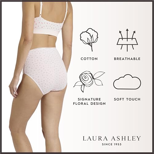 Image of Laura Ashley Women's Cotton Brief Underwear Set, High-Waisted Panties for Women, 5-Pack