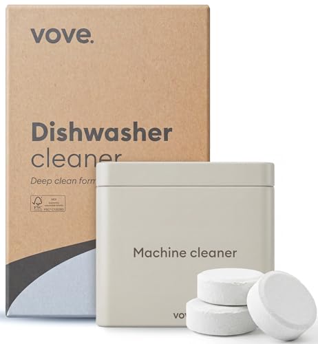 Vove Dishwasher Cleaner Tablet Starter Set, 12 Count with Reusable Storage Tin - Deep Clean Descaler for Hard Water, Limescale and Odor - Enzyme and Oxygen-Powered, Plant-Based Formula