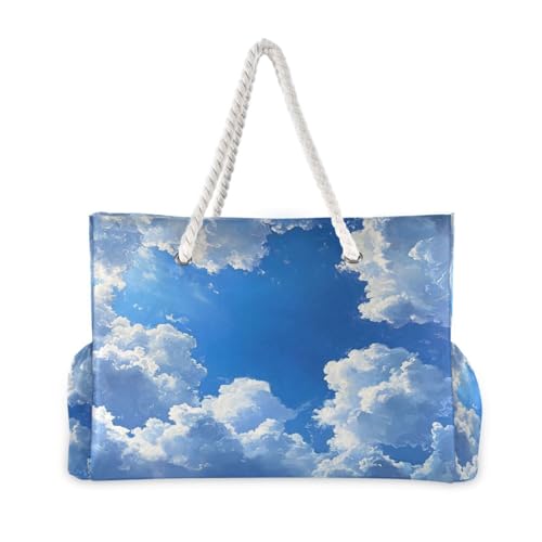 Blue Sky Clouds Beach Bag & Travel Tote Bag Large Sandproof with Zipper Closure, Wet Pouch for Swim Gym Travel, Lightweight Foldable Outdoor Bag2