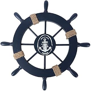 Rosenice Wooden Pirate Tiller Ship Wheel Wall Decoration with Anchor