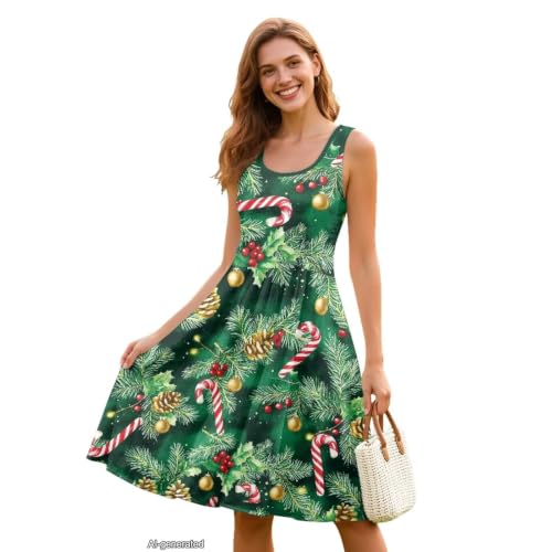 Image of Women Stylish Tank Dresses Sleeveless Round Neck Midi Casual Dress with Pocket for Summer