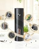 Electric Salt and Pepper Mill, Top Filling, 5-Level Grinding Setting, 120 ml Large Capacity, Set of 2 Pepper Mills Battery Operated - Complete with Base and White LED Light - 6