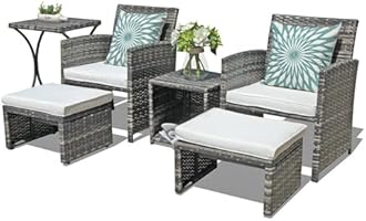 OC Orange-Casual 6 Piece Patio Furniture Conversation Set with Ottoman, Outdoor Grey Wicker Chair and Table Set, Balcony Furniture for Apartments, White
