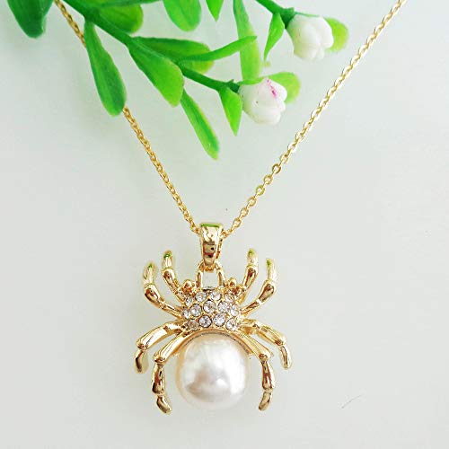 Navachi 18K Gold Plated White Half Ball Crystal Spider Az6090S Pendant Necklace 16"+2" #TOP4