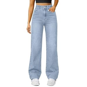 Jean Droit Femme Taille Haute - Pantalons De Survêtement Baggy Pantalons Chic Et Confortables Femme Jean Taille Elastique Décontracté Léger Trousers De Travail Fashion