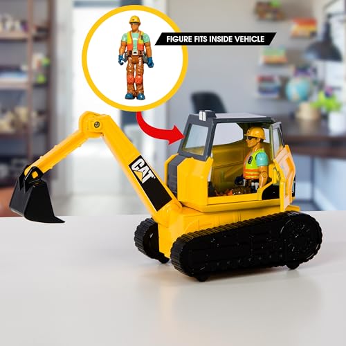 Image of Cat Workforce Excavator Action Set, 23-Piece Kids Construction Toy Playset with 4-Inch Figure, Non-Drying Dirt Compound, Molds, Signs, Tools & Accessories, Ages 3+