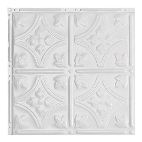 Great Lakes Tin Hamilton Matte White Ceiling Tiles - Perfect for DIY and Home Renovation Projects - Easy to Install (12X12 Inch Sample)