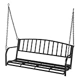 Outvita 2-Person Metal Porch Swing, 47inch Hanging Steel Bench for Patio, Porch, Gazebo, Deck, Heavy Duty 500lb Weight Capacity Swing Seat Black