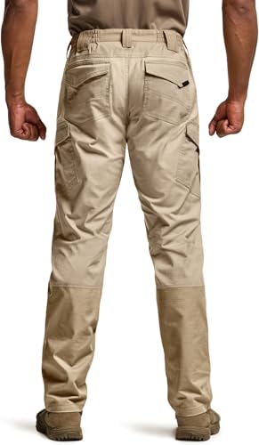 CQR Men\'s Flex Ripstop Tactical Pants, Water Resistant Stretch Cargo Pants, Lightweight EDC Hiking Work Pants, Marauder Alamo Khaki, 46W x 30L