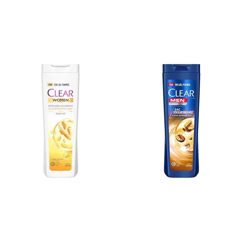 Clear Women Saç Dökülmesine Karşı Zencefil Özü Kepeğe Karşı Etkili Şampuan 350 ml(1) Clear Men Kepeğe Karşı Etkili Şampuan Saç Dökülmesine Karşı Kahve Çekirdeği Özü 350 ml(1)
