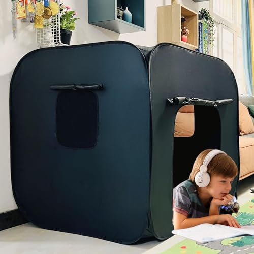 lukidoki Sensory Tent for Kids with Autism, ADHD, SPD - CPC Certification Black Out Calm Corner Hideout Den Helps Children Adults Relax Reduce Anxiety - Pop-up Autistic Sensory Room Play Tent