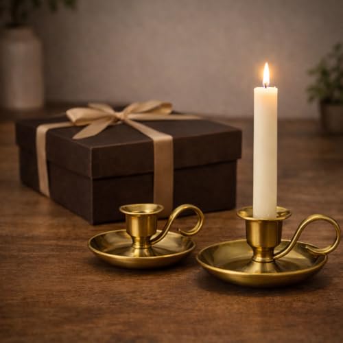 Miniatura 7 de Nklaus Candelabro De Mano Clásico De Latón Dorado Antiguo De 5 Cm De Altura Para Velas De Hasta 2 Cm De Diámetro, 10891
