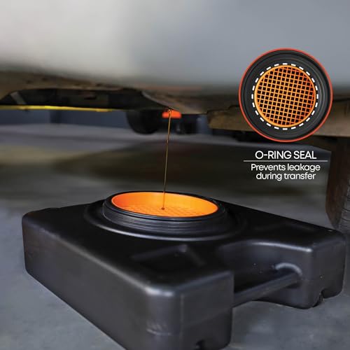 Groz 15 Quart Oil Drain Pan with Wheels & O-Ring Seal - 8" Wide Opening, Catch Basket, Leak-Proof Spout for Trucks, Cars, Fleet Maintenance (41966) - Thumbnail 7