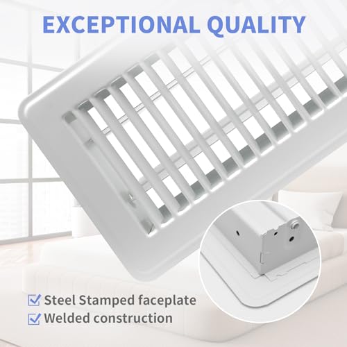 Howeall 4" x 10" Floor Register 2 Pack - Heavy Duty Steel Walkable Floor Vents - Easy Adjust Air Supply Lever - Vent Covers for Home (White) by Howeall - Image 2