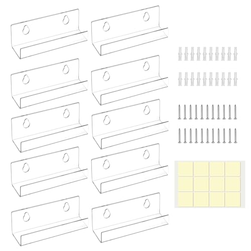 Image of 10 Vinyl Wall Mount Acrylic Shelves,10CM,Stick on Shelves 4 Inch CD Display