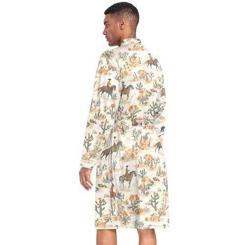 STAYTOP Western Desert Cowboy Men's Nightshirt,Soft Kimono Bathrobe Men Long Sleeve Mens Sleepwear2