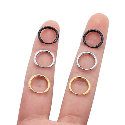 Hoop Earrings For Men Women, Small Hoop Earrings Mens Earrings Surgical Steel Earrings For Men Women Silver Black Gold Hoop Earrings 20G 10Mm Small Hoop Earrings For Women Hypoallergenic Earrings Set #TOP6