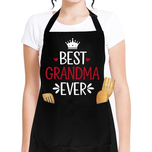 Tablier de cuisine grand-mère Grandma noir en tissu protecteur anti-taches