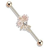 [HSP] インダストリアル CZ エナメルフラワーブーケ ストレートバーベル 14G ピンクゴールド