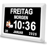 Eachui Digitaler Demenz Uhr Großes Display für Senioren, Plug in elektrische Datum Tag der Woche Kalender Uhr 20 Erinnerungen 3 Klingeltöne 10 Stufen Lautstärke, Auto DST (7 Zoll,Weiß)