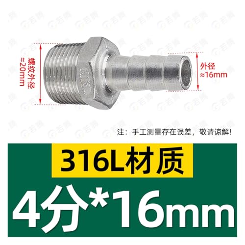 Conector pagoda hexagonal de acero inoxidable 316L y rosca G1/2 de 16mm 3