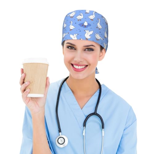 Image of Working Cap Scrub Cap with Sweatband Adjustable Unisex Women Tie Back Hat Nurse Surgical Caps