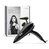 Potencia de 2200W BaByliss D572DE Secador de pelo iónico con motor DC 2200W de potencia, 2 velocidades y 2 temperaturas más botón de aire frío, incluye boquilla estrecha y difusor, peso ligero 409 g, negro