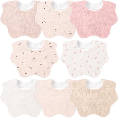 Bearmoss Lätzchen Baby Baumwolle Musselin Sabberlätzchen für Babys, Blumenbordüre Halstuch Baby Verstellbare Babylätzchen Weiche Sabberlätzchen 8 Stück